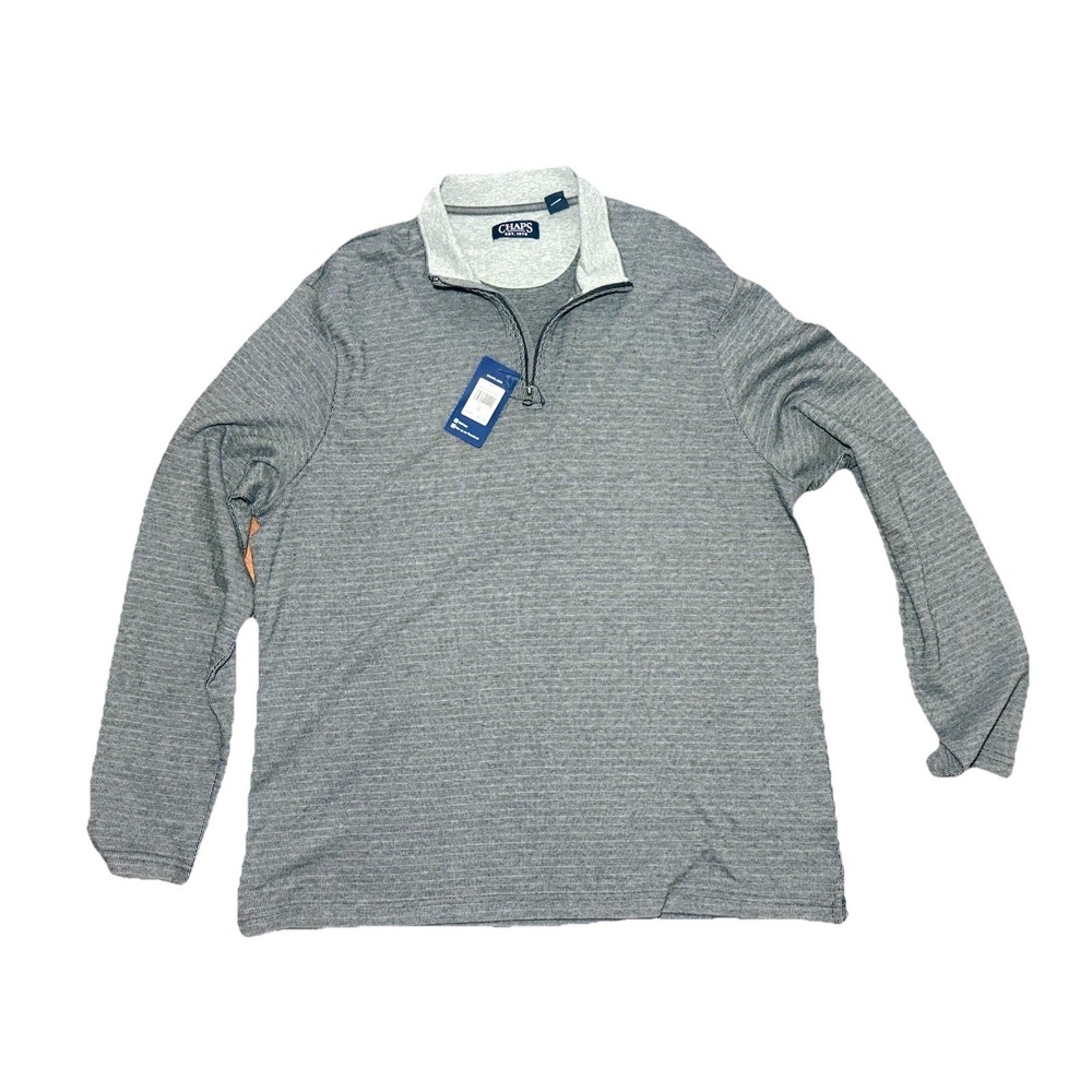 Chaps Sweater Mens XXL 1/4 Quarter Zip Pullover Knit Logo Light Gray NWT